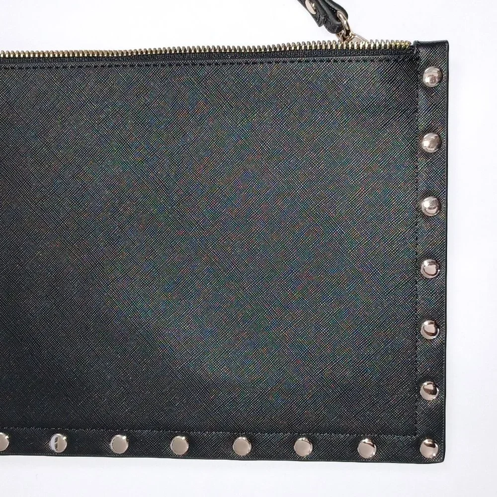 New WHBM Black Leather Floral Studded Wristlet Clutch - Picture 5 of 8